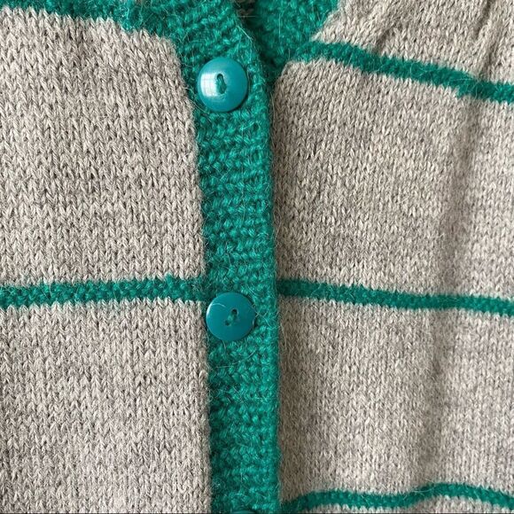 Minkha-Made in Bolivia 100% Alpaca Striped Knit Button Front Sweater - Picture 10 of 11